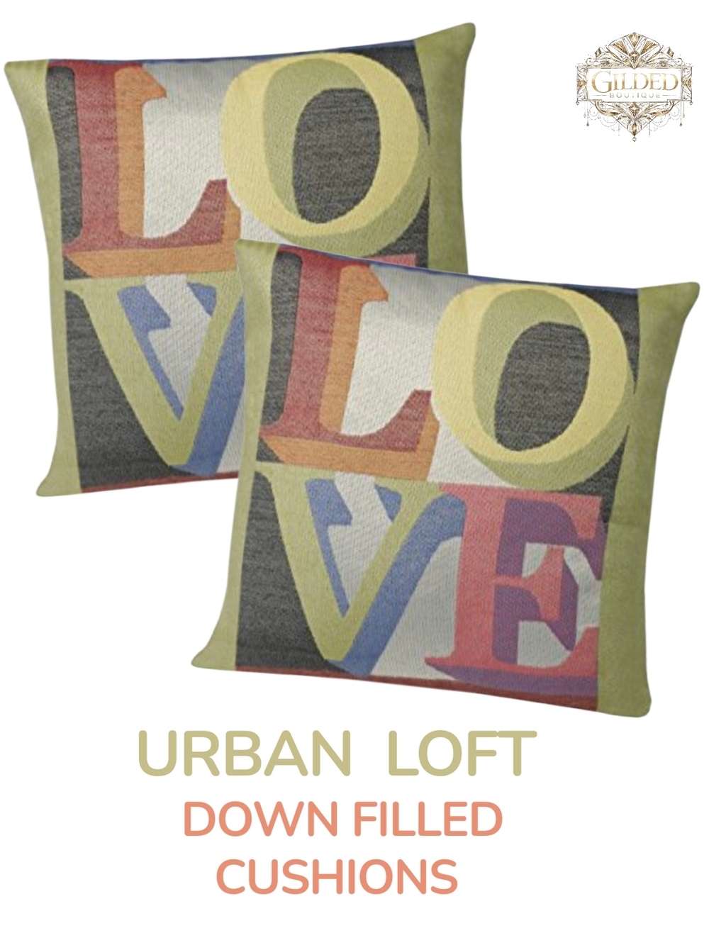 Urban Loft by Westex 'LOVE' Multicolor Woven Throw Pillow Pair, Down Filled